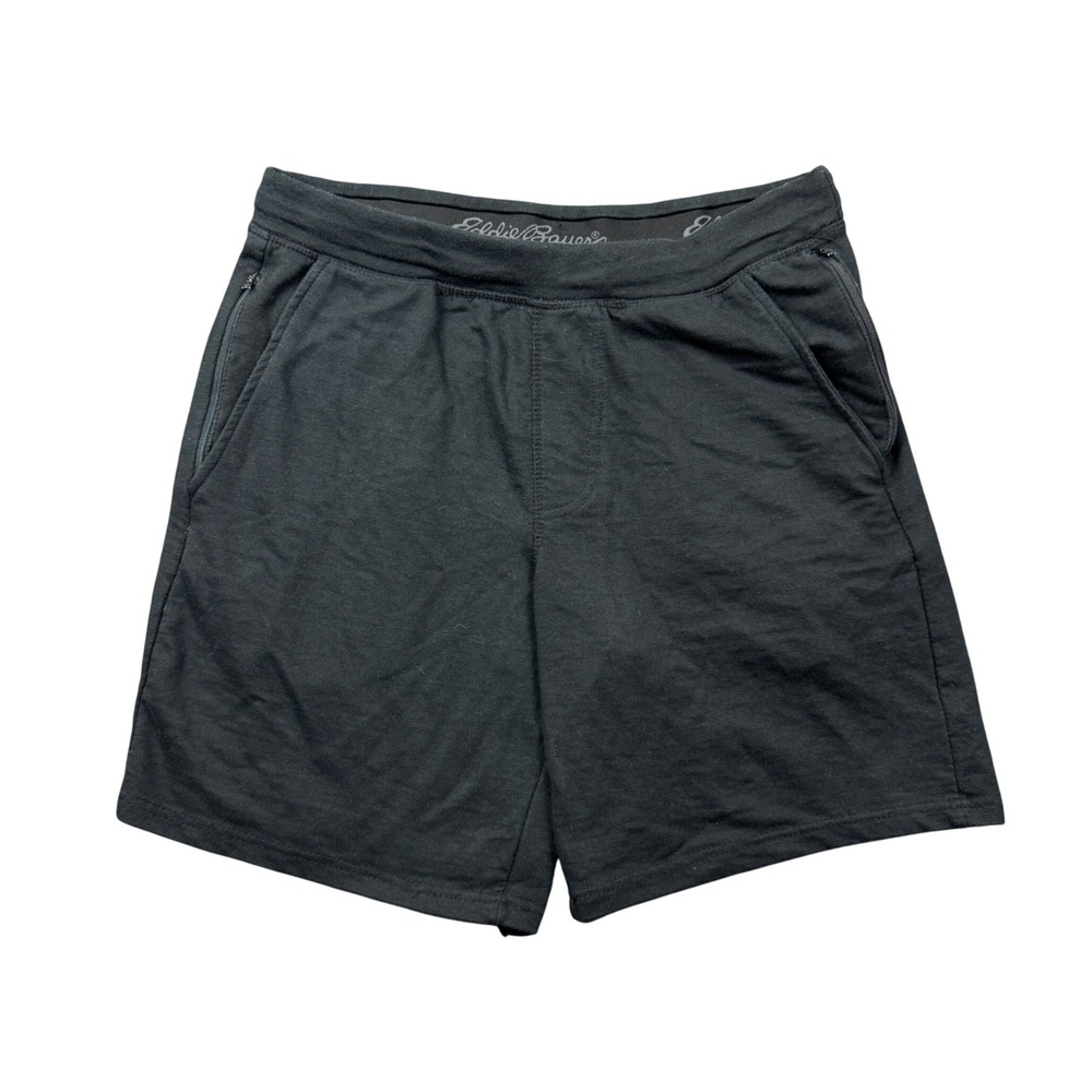 Eddie Bauer Lounge Mens Medium Black Jersey Knit‎ Shorts Zip Pockets Casual